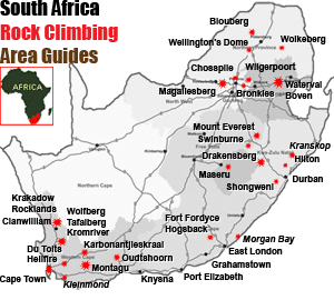 Přehledová mapka skalního lezení v Jihoafrické republice